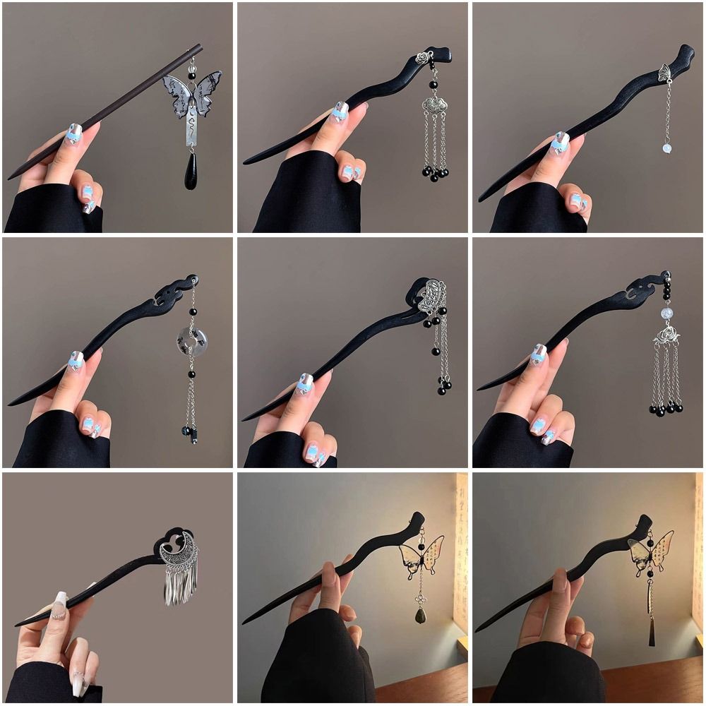 Fashion Handmade Hair Sticks Black Sandalwoo Retro Style Hair Styling Tools Tassel Korean Headdress Women Girls