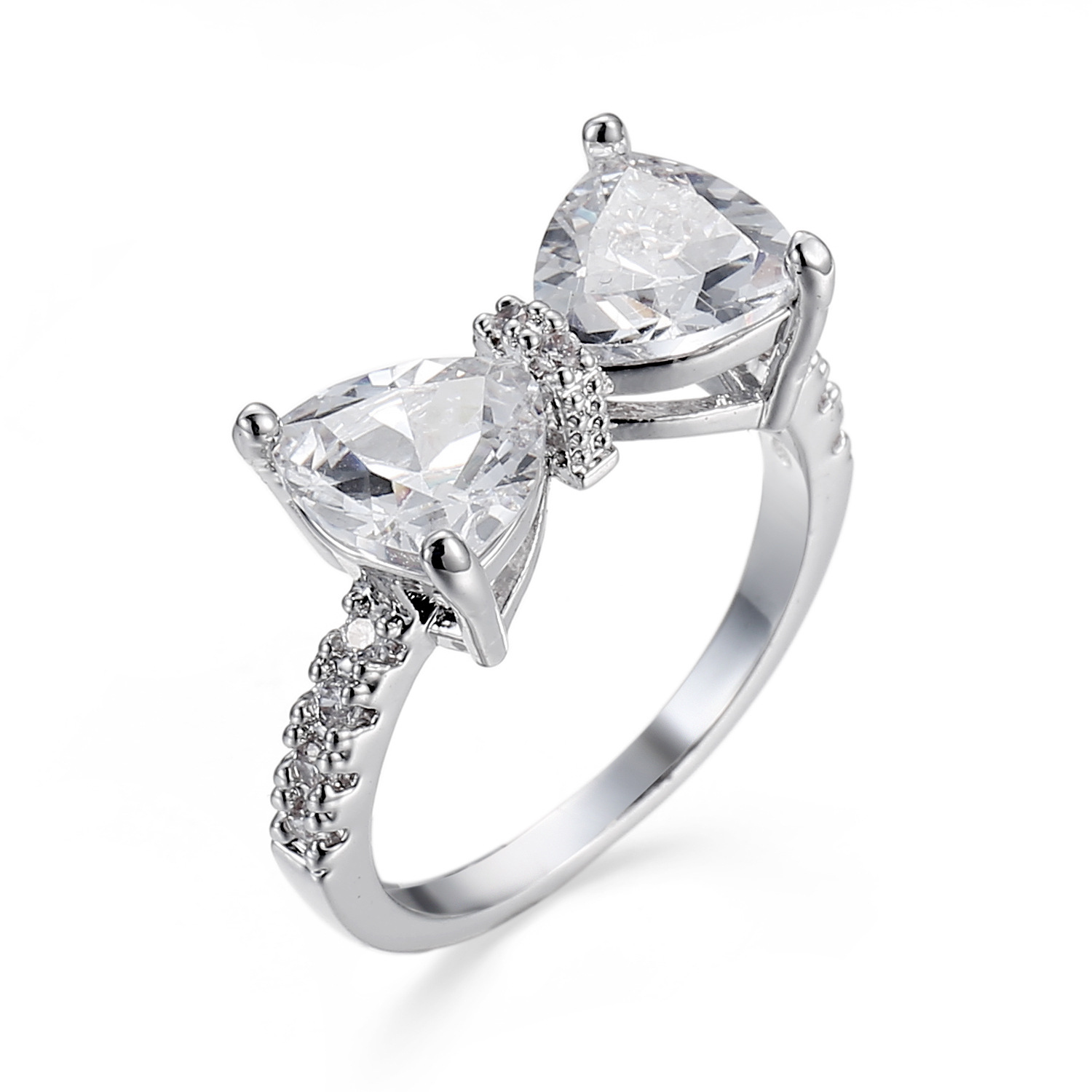 【Cheap】Fashion Jewelry Bow Ring Women's Creative Japanese and Korean-style Zircon Jewelry Cute Super Flash White Diamond Hand Jewelry Sweet Jewelry