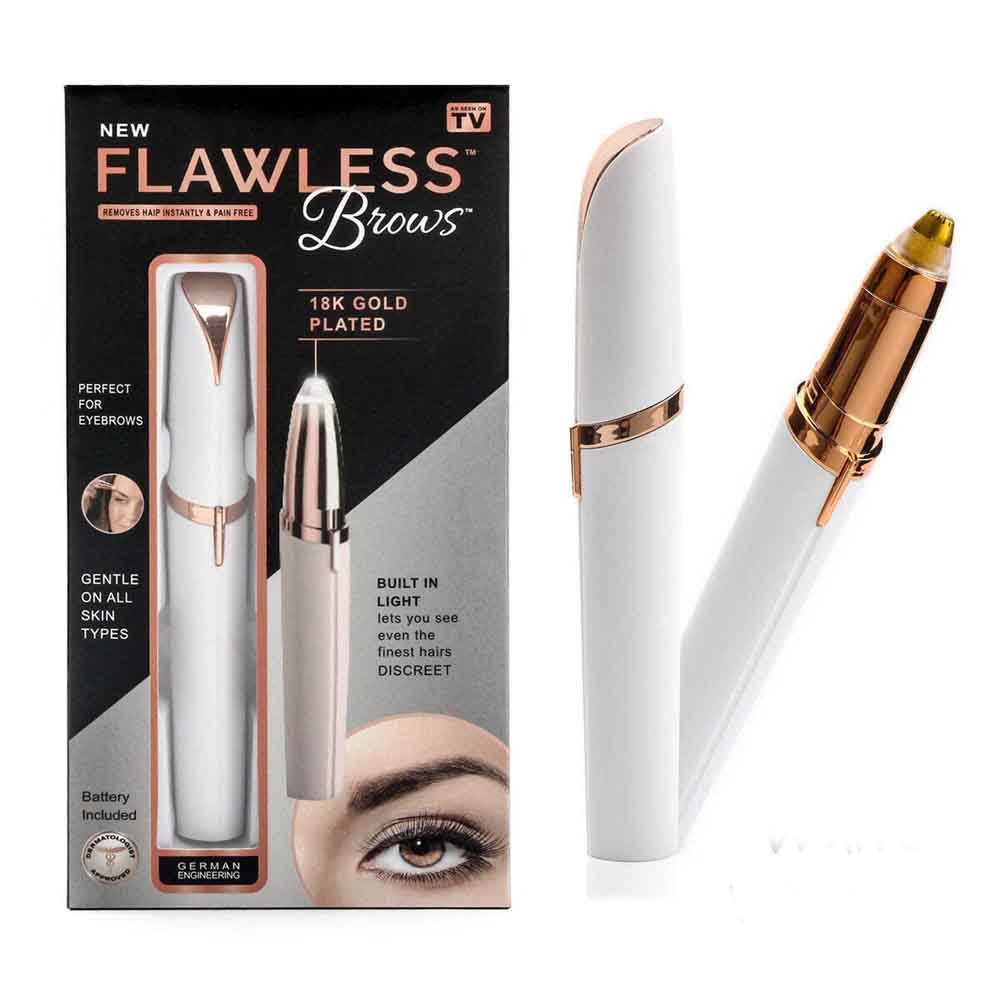 New Flawless 18K Gold Plated Pain-Free Eyebrow Hair Remover with LED Light - Portable Electric Trimmer for Women