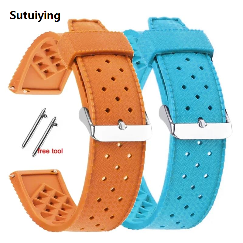 Sutuiying Premium-Grade Tropic FKM Rubber Watch Strap 20mm 22mm for Seiko 【2025 Version】 SRP777J1 Watch Bands Diving Waterproof Bracelet Black