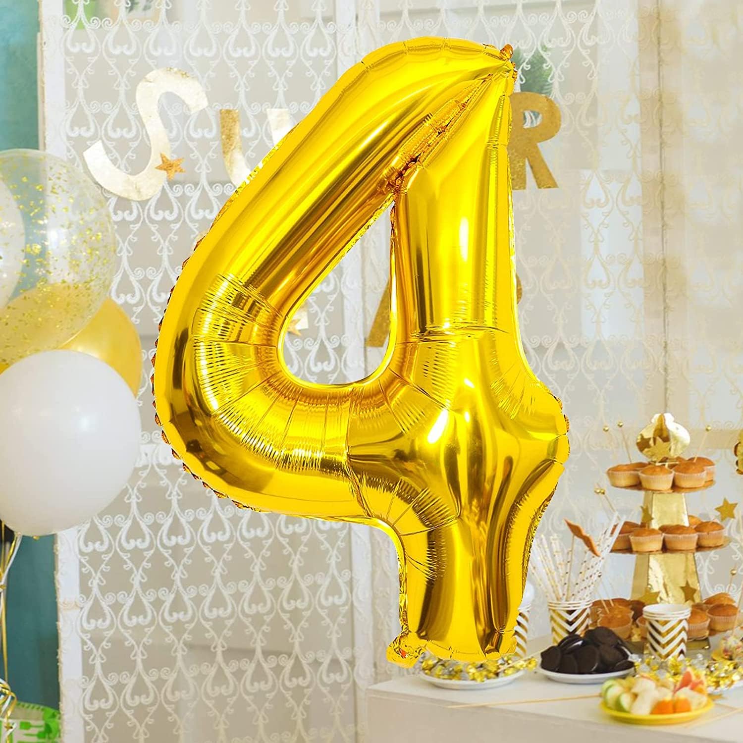 4 Number Golden Foil Balloon 16 Inch 1 Piece Set