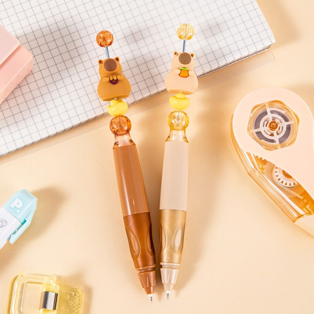 2Pcs Creative 0.5mm Capybara Ballpoint Pen Beadable Cute Design DIY Making Kit Plastic Quick-dry Animal Ballpoint Pens School Rewards