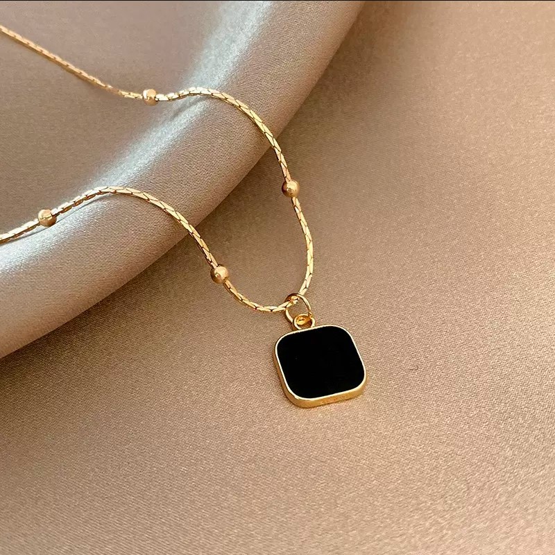 【Special offer】Black Dark Geometric Square Necklace Women's Light Luxury Niche Design Clavicle Chain 2023 New Ins Hip Hop