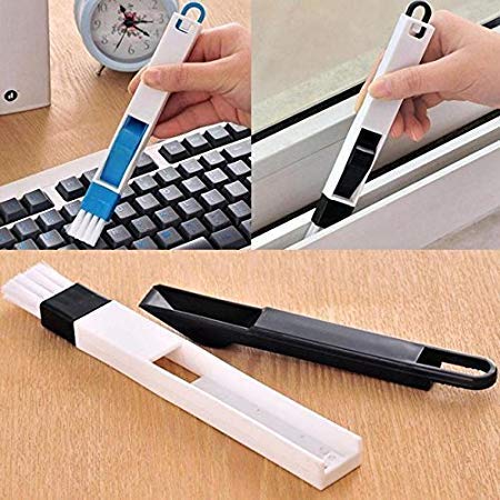 2 in 1 Multi-Function Window Slot Brush with Dustpan Screen Keyboard Drawer Wardrobe Corner Gap Dust Removal Cleaning Brush