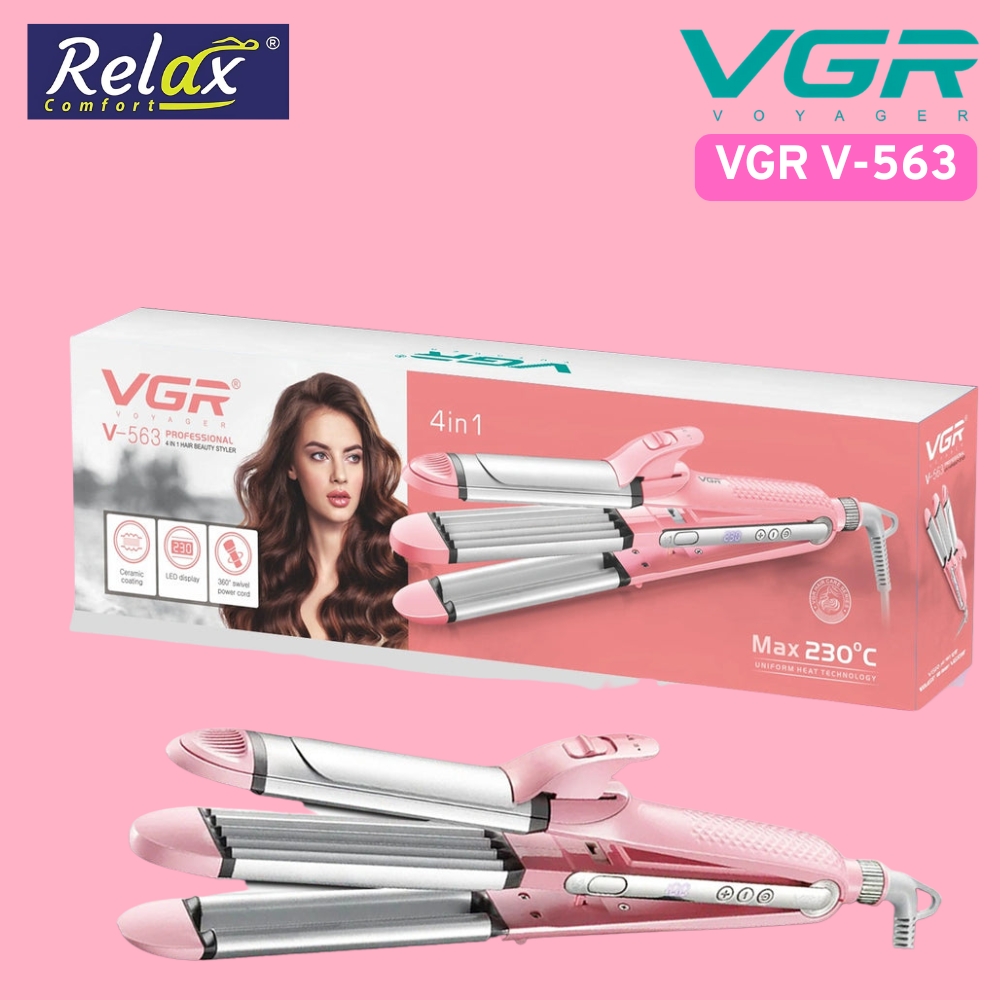 VGR V-563 Professional 4-in-1 Hair Beauty Styler (Pink) | Straightener, Curler, Crimper & Waver | 12 Adjustable Temperatures (120-230°C) | Ceramic Coated Plates | LED Display | Fast Heat-Up | Auto Shut-Off | Relax Comfort | Relax Home Solution
