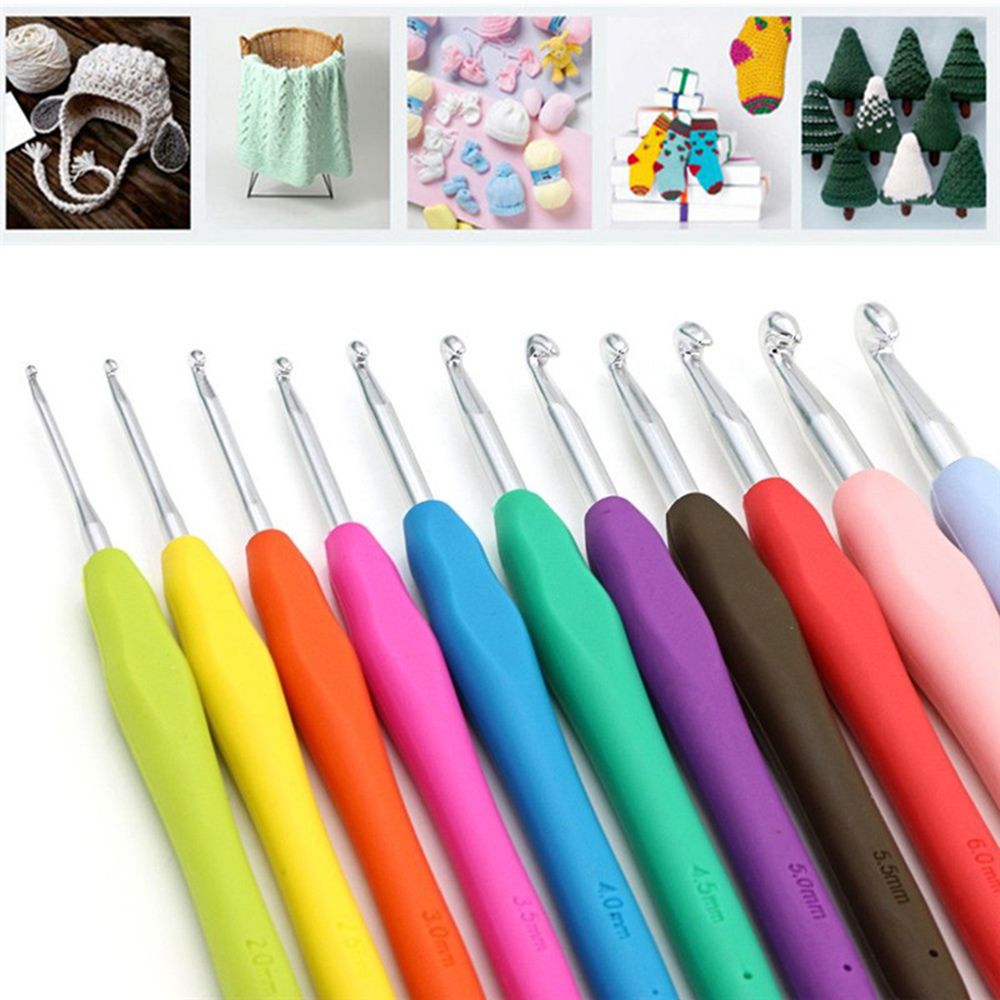 2.0-10mm Soft Grip DIY Ergonomic Handle Crochet Hook Knitting Needles Aluminum Weave Yarn