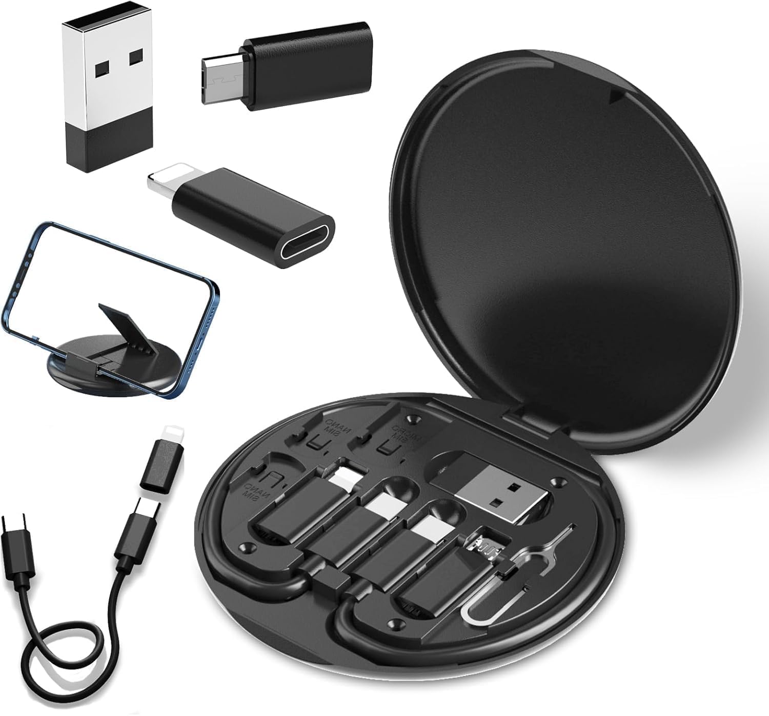 60W Multifunctional USB Type C Data Cable Set Fast Charging For Xiaomi Charger Storage Box Adapter Card Pin Travel Box, All in One 60W USB Fast Charging Travel Data Cable Set Type C, Lightening and Micro USB Port