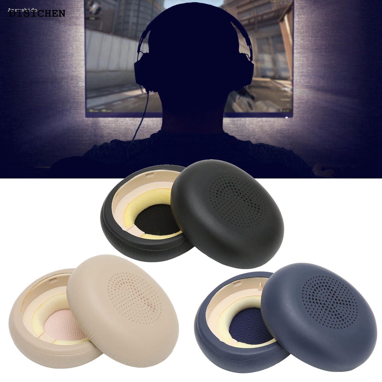 DISICHEN Luxury Anrushide Earphone Ear Cushion Headphone Earpads Professional Protein Leather Portable Replacement Ear Pad Cushions for Jabra ELITE 45h Headphones