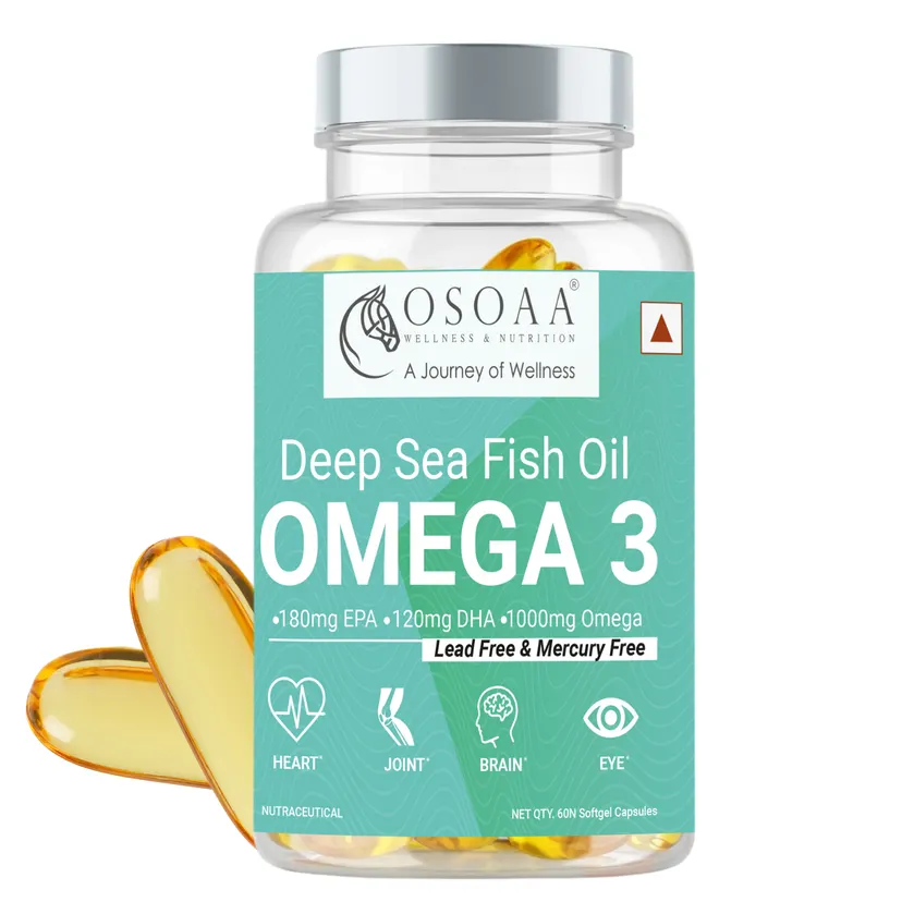OSOAA 1000MG Sea Omega 3 Fish Oil - 180MG EPA & 120MG DHA (60 Softgel) | No Fishy Burp Supplement - Heart, Brain & Immune Support for Men & Women