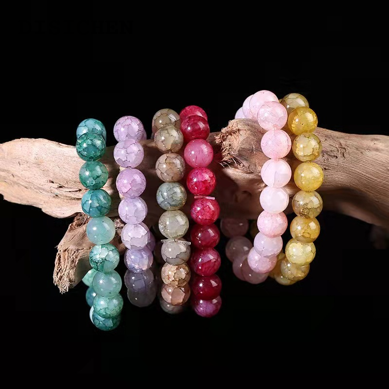 DISICHEN Luxury bracelet for girls New Broken Jade Burst Crystal Bracelet 10MM Crackle Beads Small Fresh Girls Girlfriend Glass Beads Bracelet Gold Store Gifts