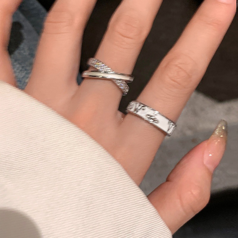 【New Arrivals】Zircon Cross Letter Open Ring Female Niche Design Cool Wind Adjustable Dieting Finger Ring Fashion Ring