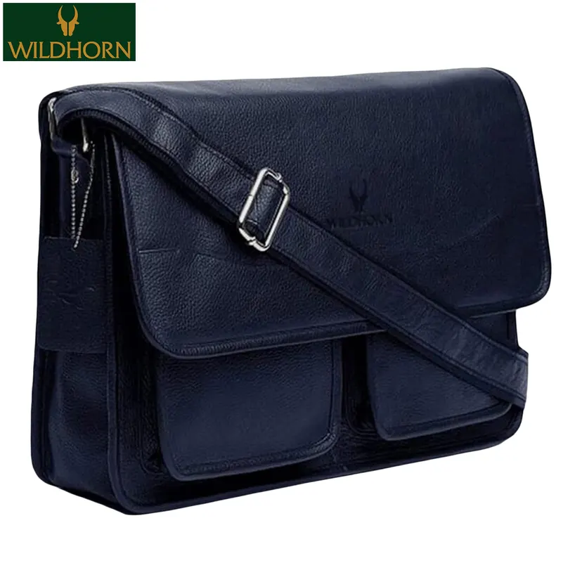 WildHorn Nepal Urban Edge 100% Genuine Leather Laptop Messenger for upto 15 inches Blue Bag (MB 218Blue)