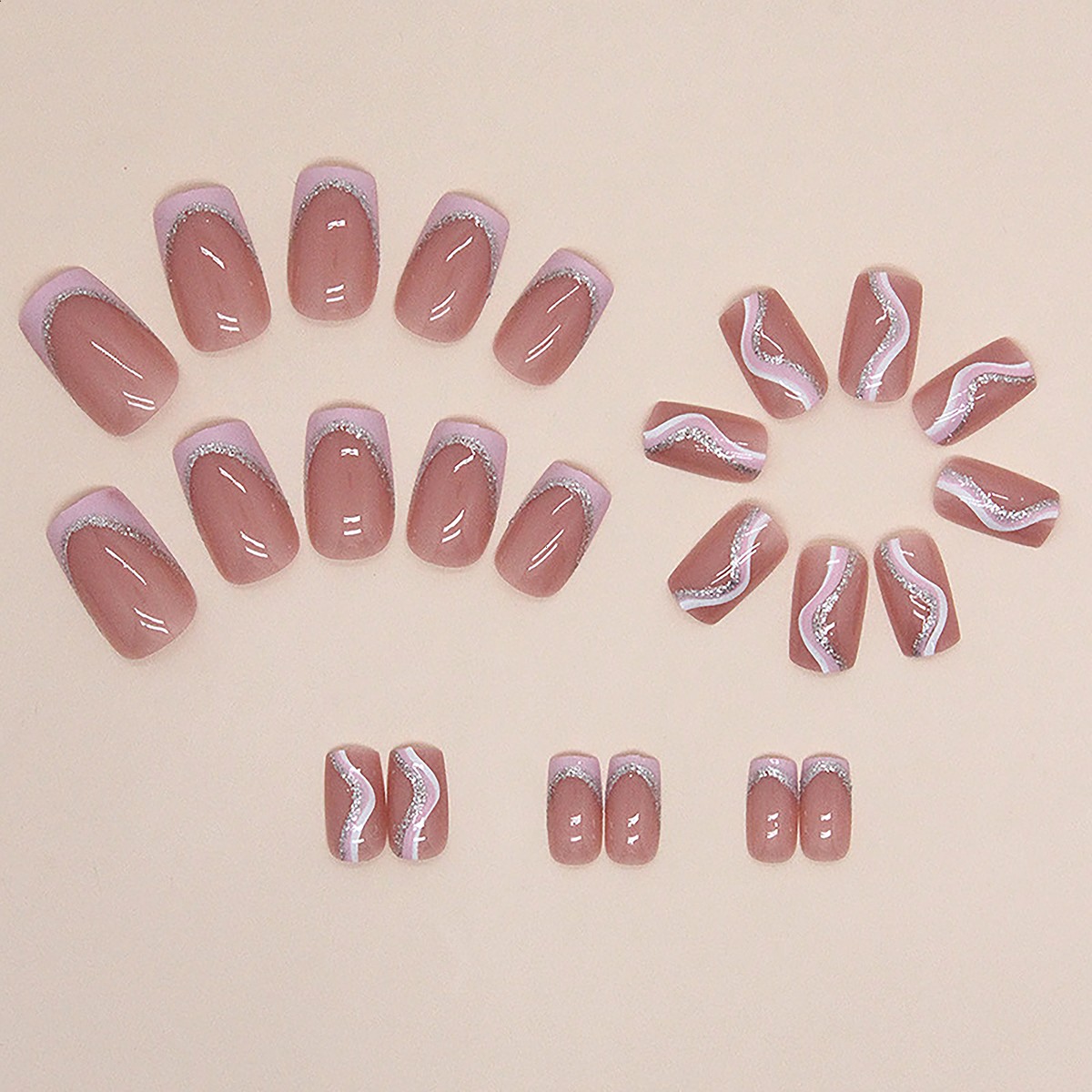 24 pieces of medium European style powder, sweet and sparkling pink lines, wearing nail pads 1 rubbing strip 1 jelly gel