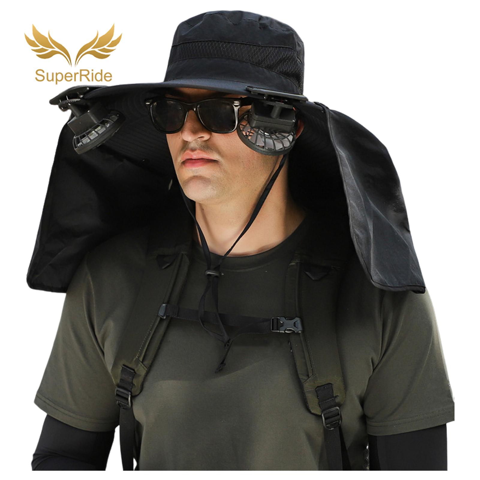 SuperRide Outdoor Cooling Hat USB Rechargeable Solar Fan Hat with Upf 50 Uv Protection for Men Women Breathable Wide Brim Sun Hat for Outdoor