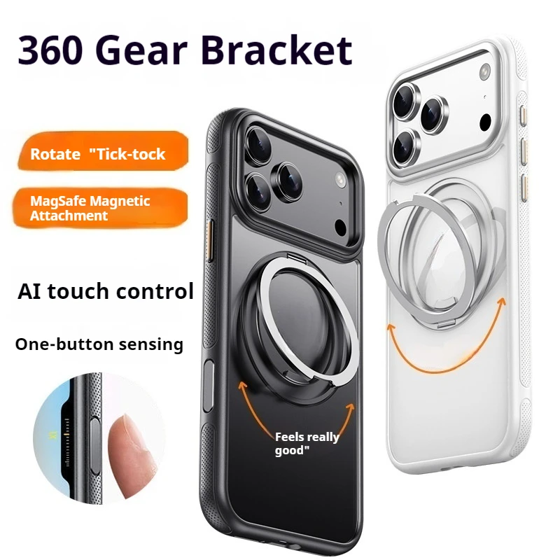 HOCE Matte Transparent Plastic Phone Case for IPhone 17 16 15 14 13 Pro Max Air Metal 360° Rotating Ring Hodler Bracket Armor Back Cover
