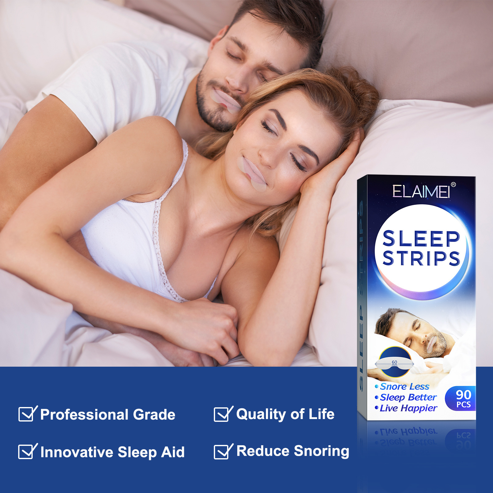 2025 New ELAIMEI Anti Snoring Sleep Strips Disposable Mouth Strips Tape Reduce Mouth Dryness Sore Throat Snoring Solution 90pcs