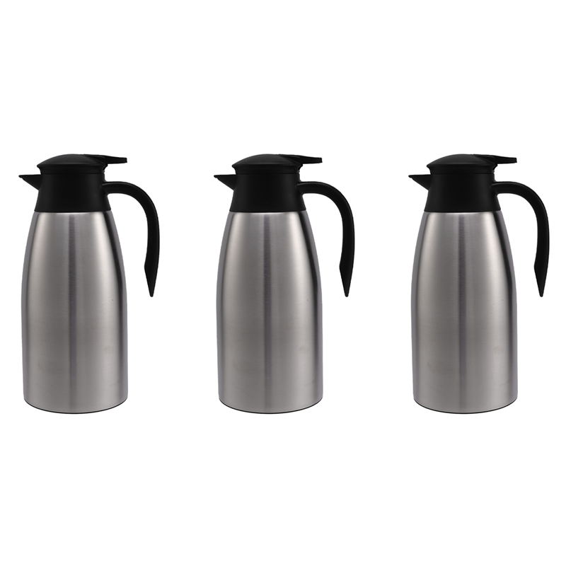3X Silver 304 Stainless Steel 2L Thermal Flask Vacuum Insulated Water Pot Coffee Tea Milk Jug Thermal Pitcher