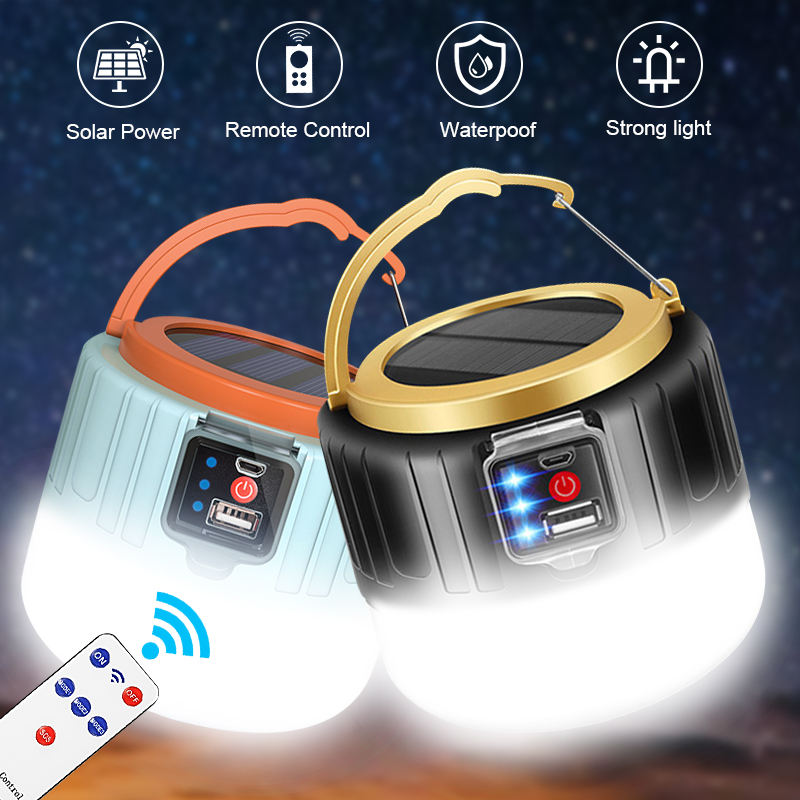 Outdoor Portable Camping Tent Solar LED Lamp Rechargeable Emergency Lantern for BBQ Hiking Bulb Light Source