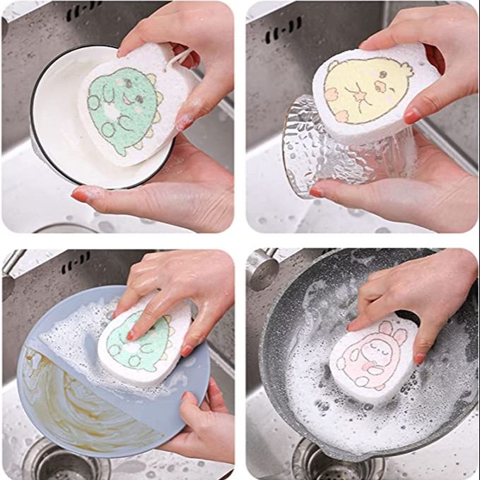 Cartoon Dish Cloth Compressed Sponge Wipe Dishwashing Sponges Rag For Home Kitchen Pot Dishes Bowls - Sponge