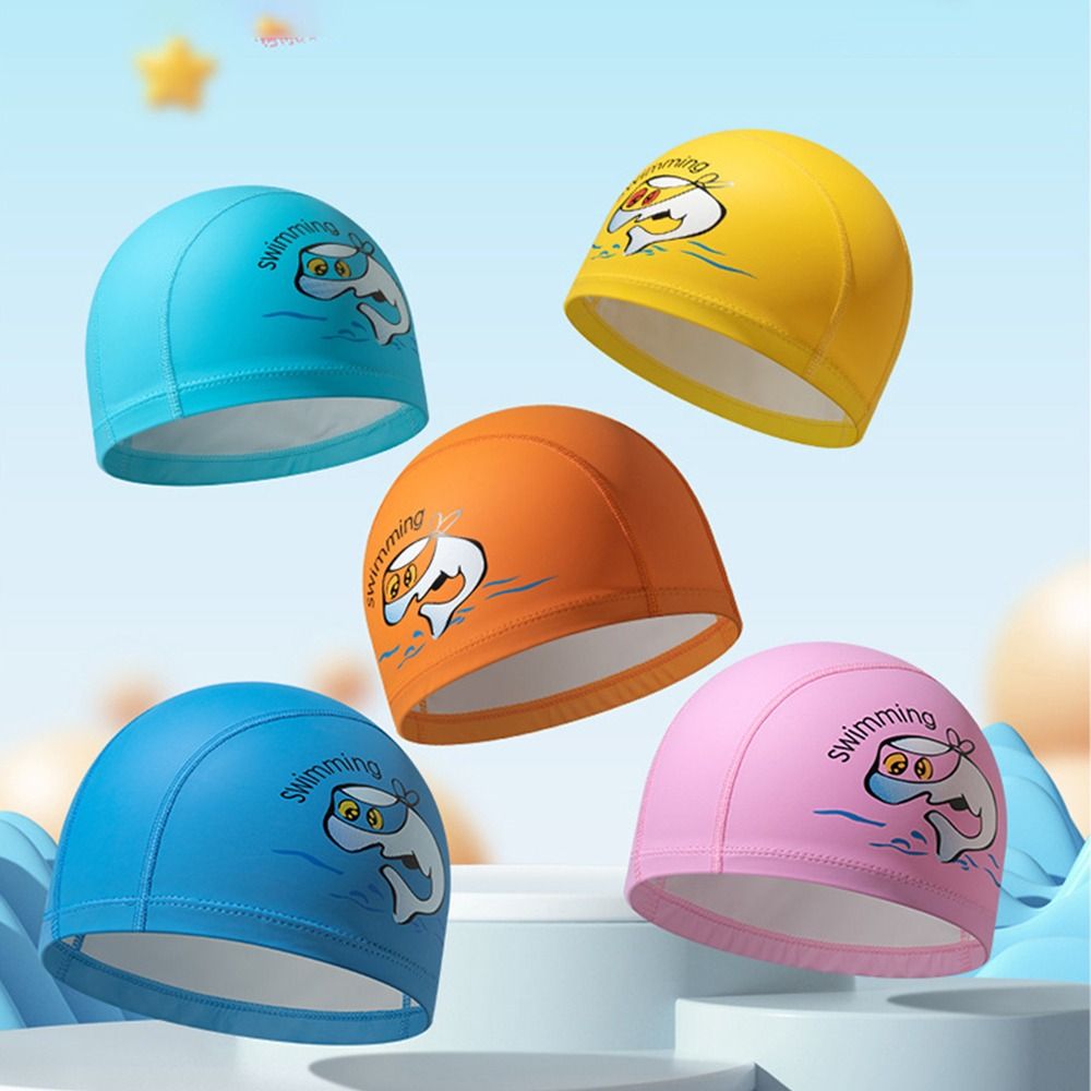 Cartoon PU Fabric Children Swimming Caps High Elastic Waterproof Diving Bathing Hats Multiple Styles Pool Accessories Swim Cap for Boys & Girls