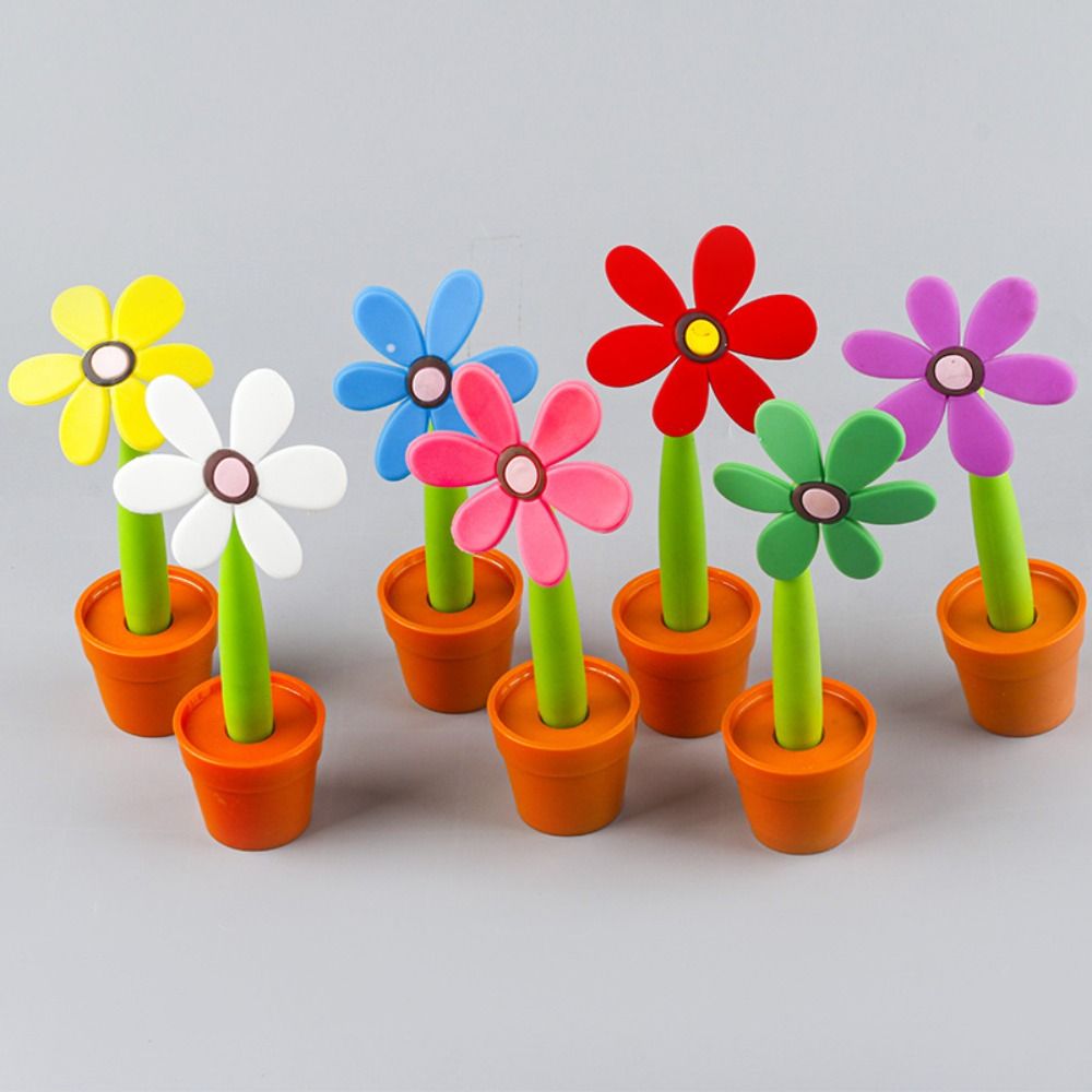 New Plastic Sunflower Bonsai Ballpoint Pen Cartoon Soft rubber Writing Signing Pen Office Supplies Blue ink Ballpoint Pen