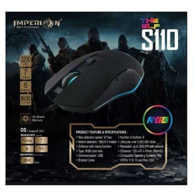 Imperion ELF S110 RGB Gaming Mouse | 3200 DPI 6D Macro Wired Mouse with LED Lights | Ergonomic High Precision Gaming Mouse for PC & Laptop | Shoppoint