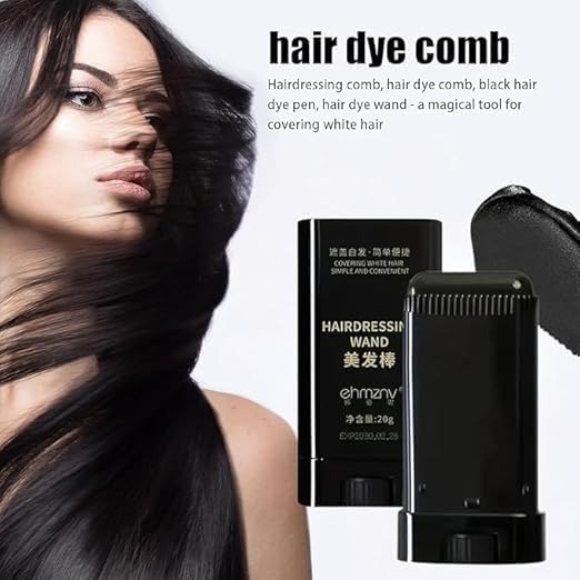 Hairdressing Wand, Instant Gray Hair Coverage Touch-Up Stick, Black, Waterproof & Sweat-Proof Formula, Built-in Comb Applicator, Travel-Friendly & Compact, Long-Lasting