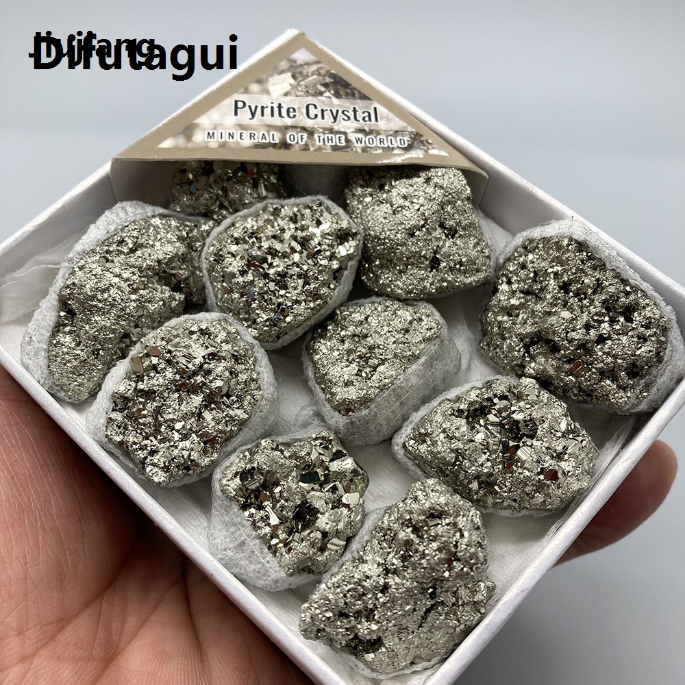 Difutagui New style Jiujiang 2025 1 Box Natural Pyrite Raw Stone Irregular Yellow Iron Rock Mineral Specimen Fool's Gold For Good Luck Money Wealth Collection