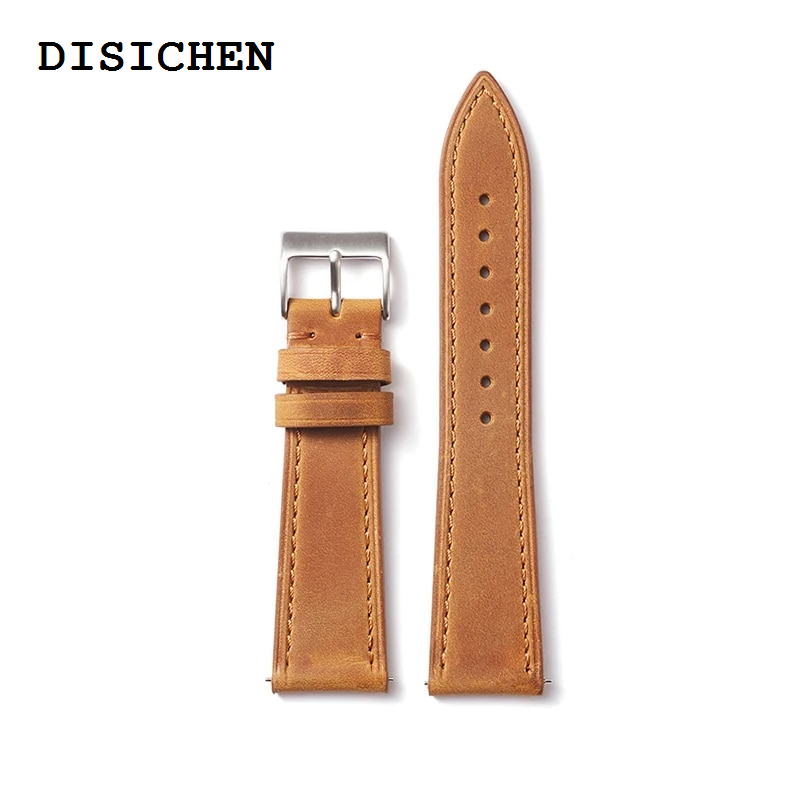 DISICHEN Portable Quick Release Crazy Horse Leather Watchband 18mm 19mm 20mm 21mm 22mm Watch Strap Super Soft Retro Leather Bracelets Wristband