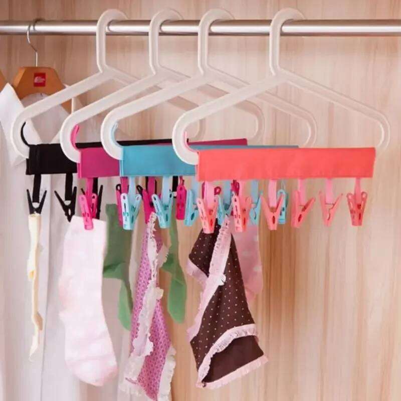 Foldable Travel Hanger Set With Clip for Bathroom Folding Telescopic Portable Clothes Drying Rack