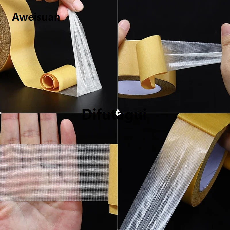 Difutagui Fixation Double Sided Tape Heavy Duty Translucent Mesh Strong Original Adhesive Waterproof Super Traceless Cloth Base Tapes