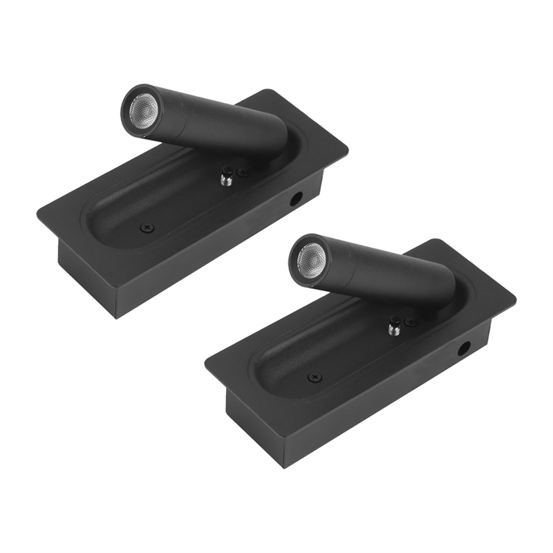 3X Room Led Lamp Headboard Wall Light Sconce Bed Side Light Recessed Automatic Switch Wall Lamps,Black