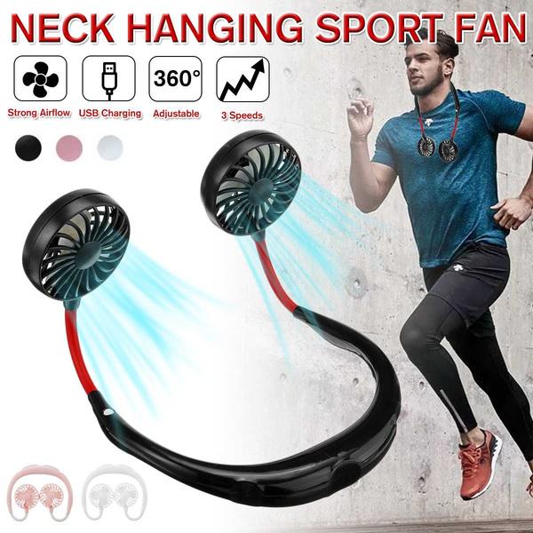360° Adjustment USB Portable Fan Hands-free Neck Fan Hanging Rechargeable Mini Sports Fans 3 Gears Wearable Sport Fan