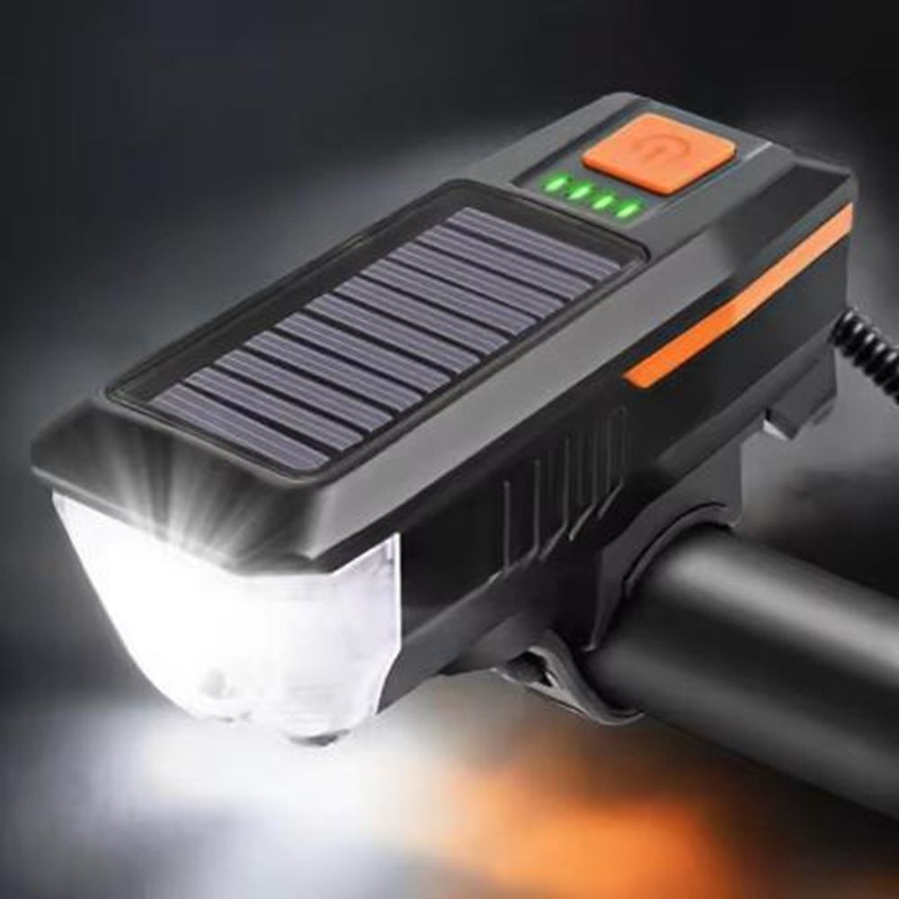 Practical Rechargeable Solar Bicycle Light Power Display 3 Modes Bike Front Lamp Strong Light with Horn Mountain Road Bike Front Lamp Cycling Accessories