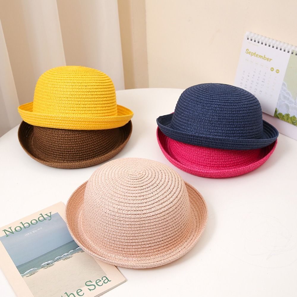 New Kids Natural Panama Hat UV Protection 10 Colors Straw Hat Foldable Hat Summer Fashion Wear