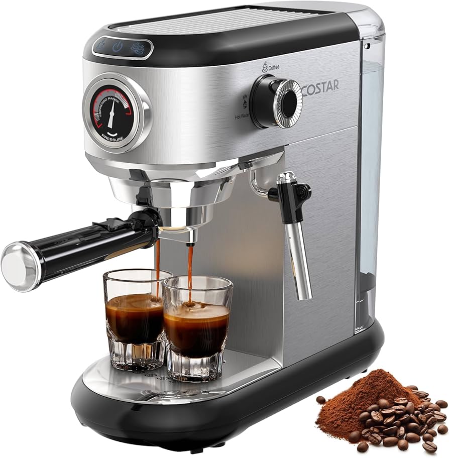 Espresso Coffee Machine - HimalayanAroma(R) - Cafe, Hotel, Home and Offices with Steam Wand, Stainless Steel, 1350W Quick Heating Coffee Maker Machine for Home, 20 Bar Pressure Indicator, Compact Espresso Maker for Home Barista for Espresso/Latte