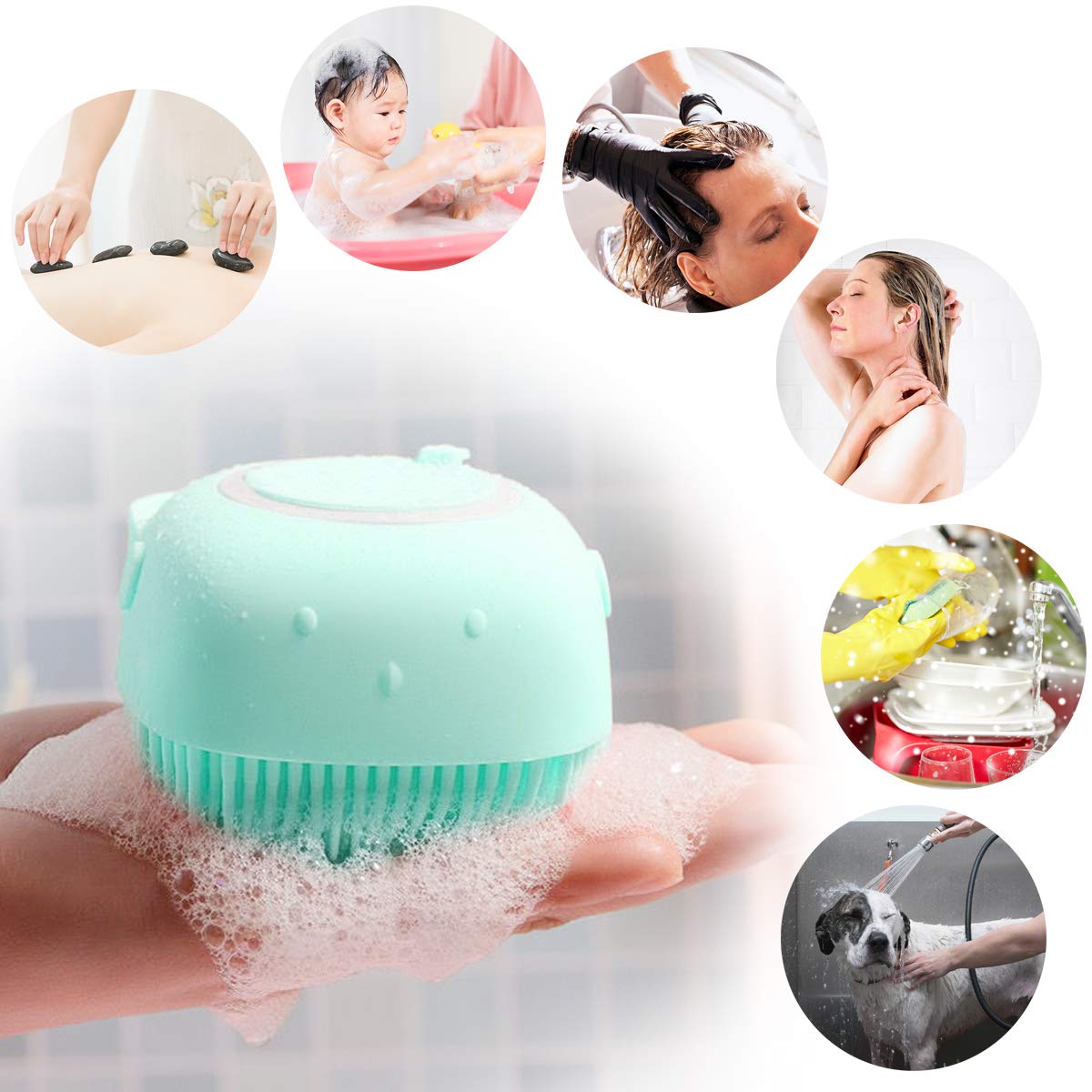 Silicone Massage Soft Cleaning Bath Body Brush With Shampoo Dispenser - Pink/Yellow/Blue