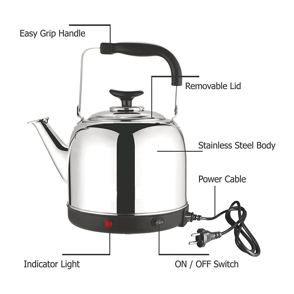 Motoso Electric Stainless Steel Whistling Kettle 5 Ltr Silver