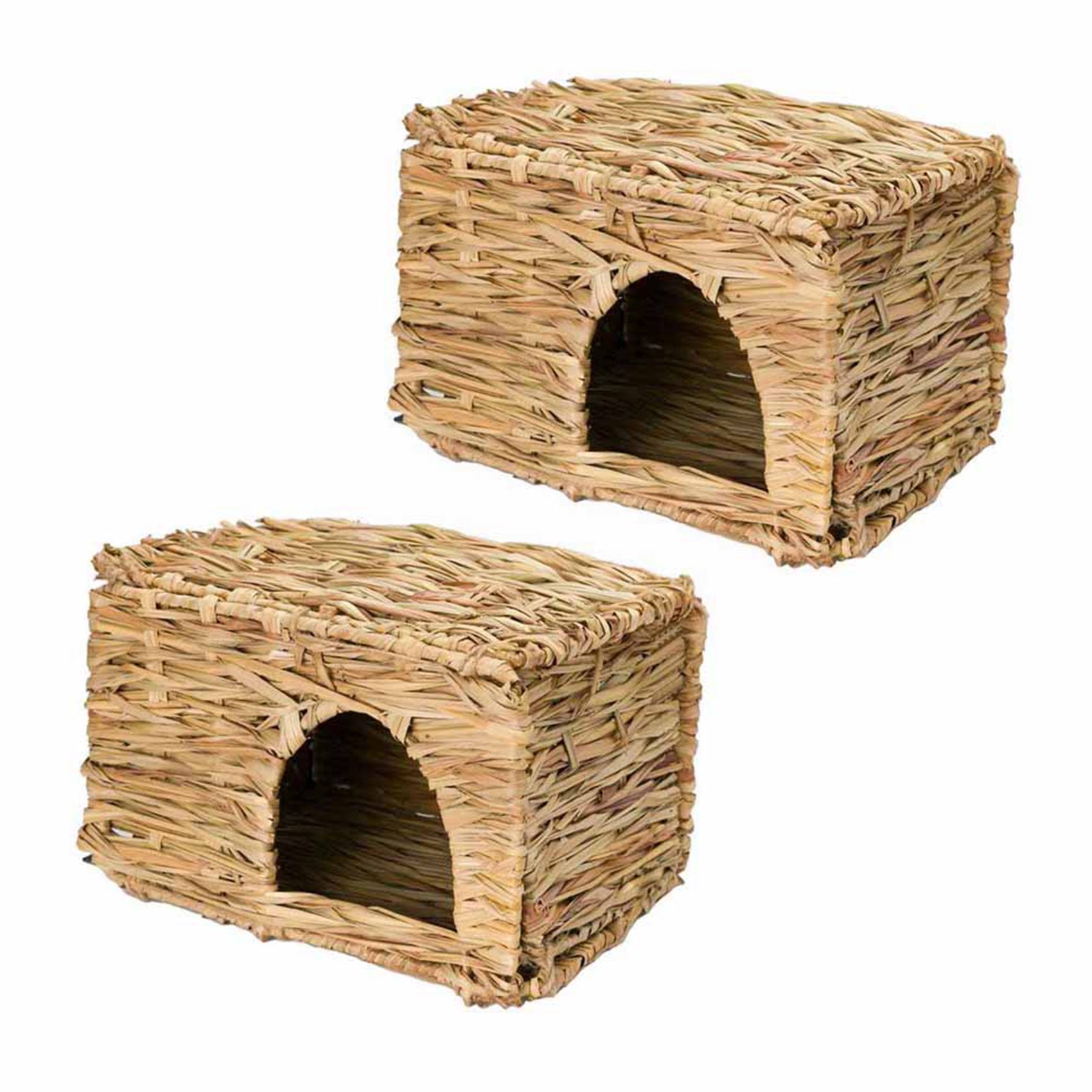 JINMY 2X Natural Grass Toy, Hand Woven Guinea Pig Ferret Folding Straw Grass House