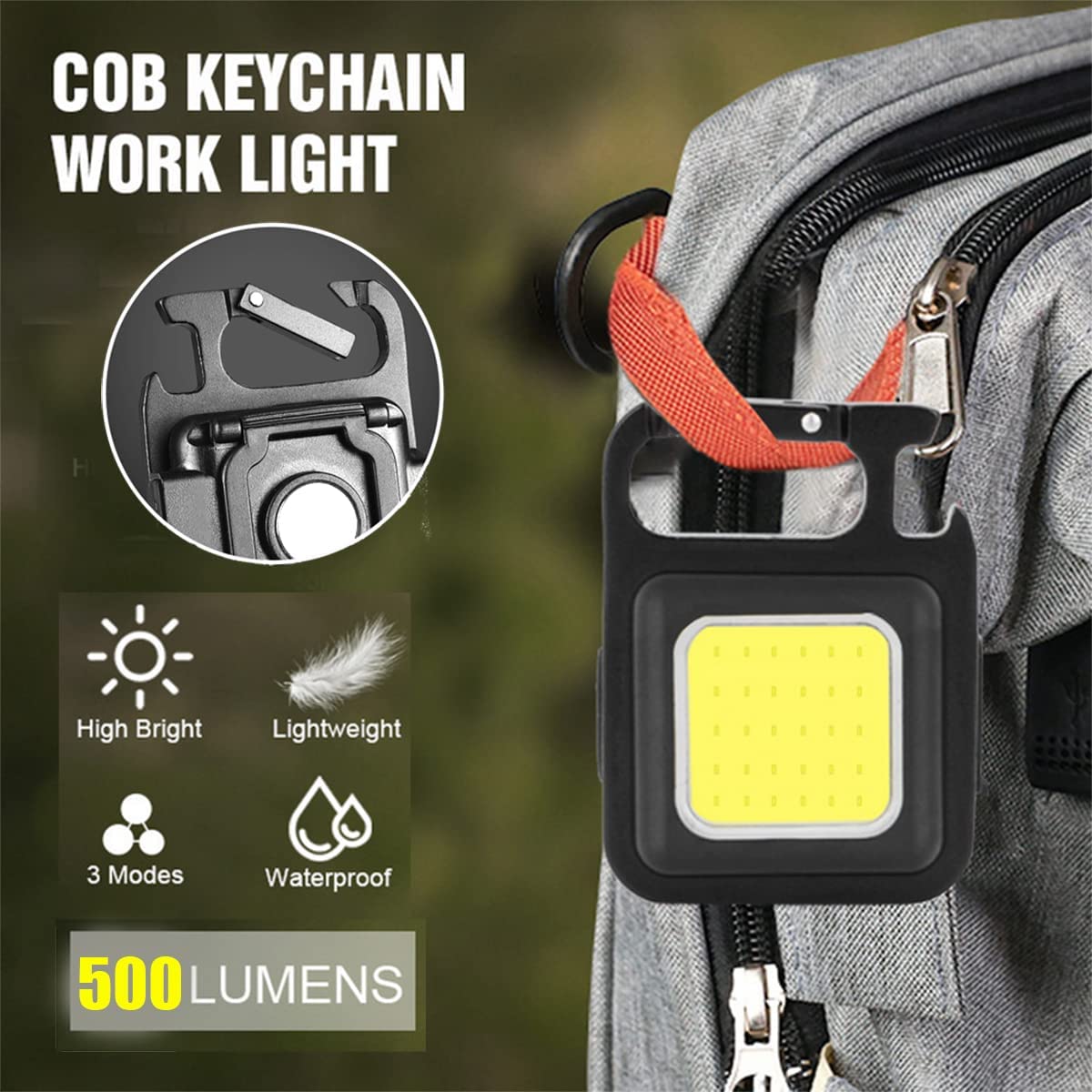 COB Mini LED Flashlight, USB Type C Rechargeable Flashlights, Keychain Work Light Clip, Portable Pocket Light For Camping Hiking Travel