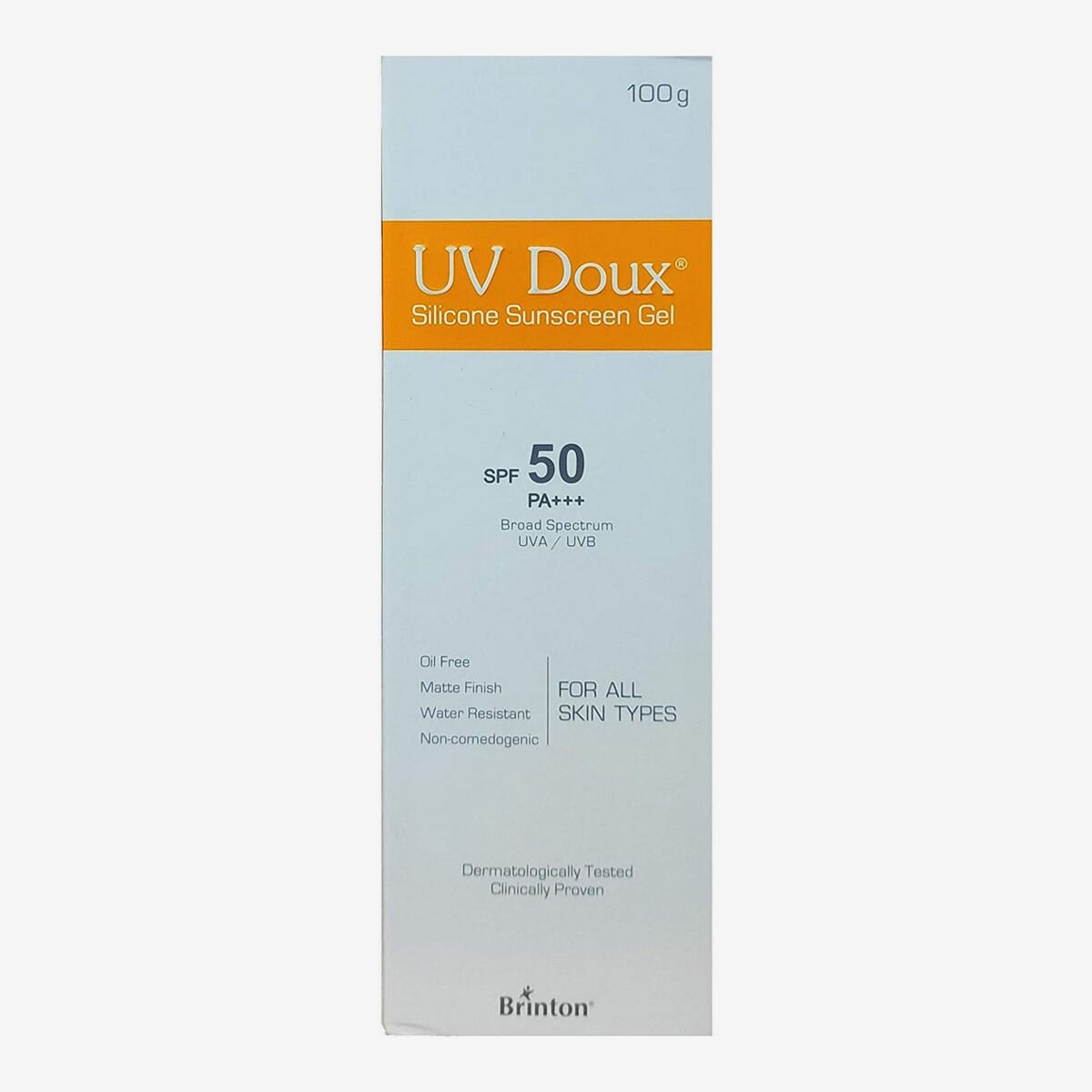 100GM Brinton UV Doux Silicone Sunscreen Gel SPF 50 Pa+++ With Broad Spectrum - Water Resistant Sunscreen - Best SPF Sunscreen
