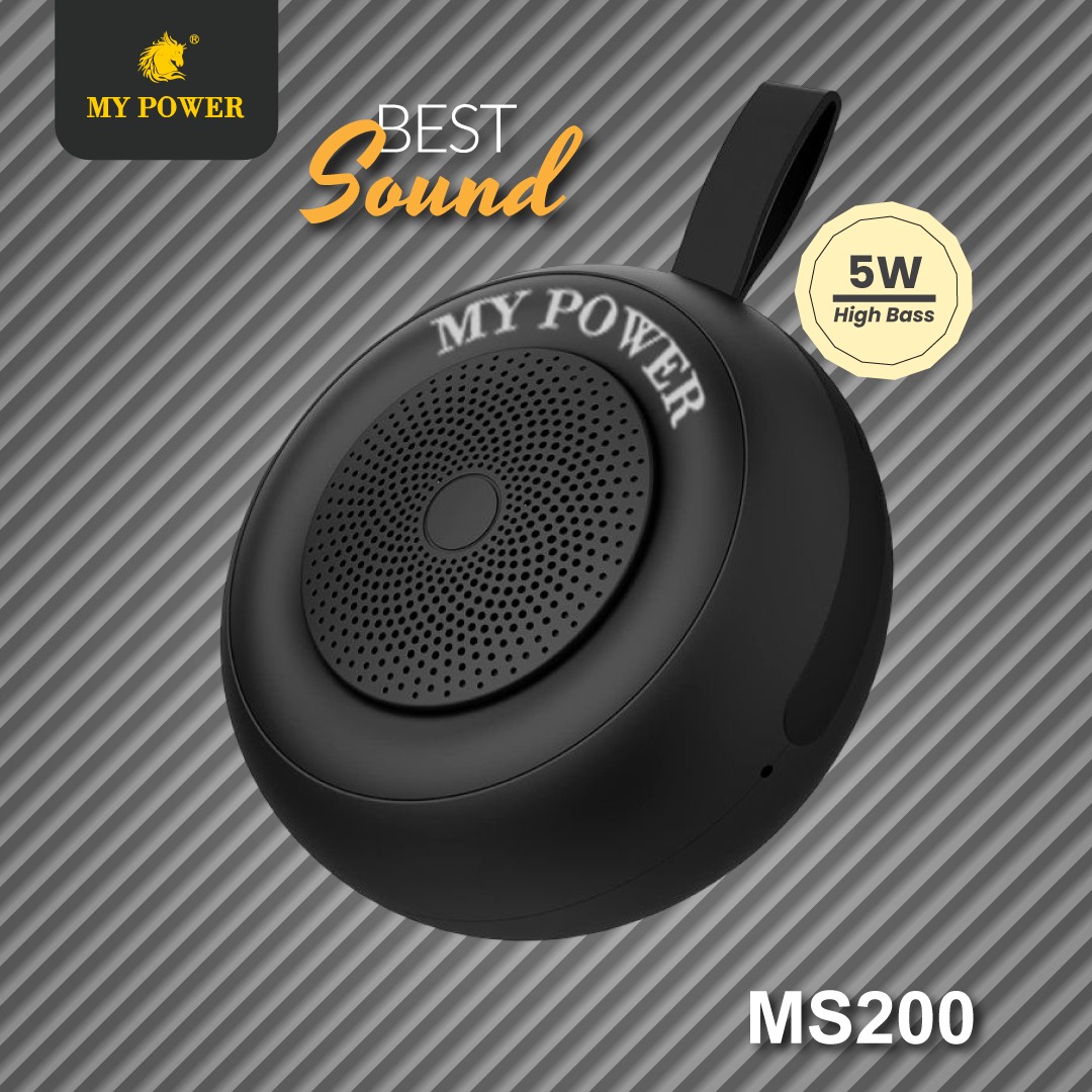 MyPower Portable Bluetooth speaker, Waterproof Speaker, High Sound Quality, Small size Black Color Speaker | MS200 Bluetooth Speaker .
