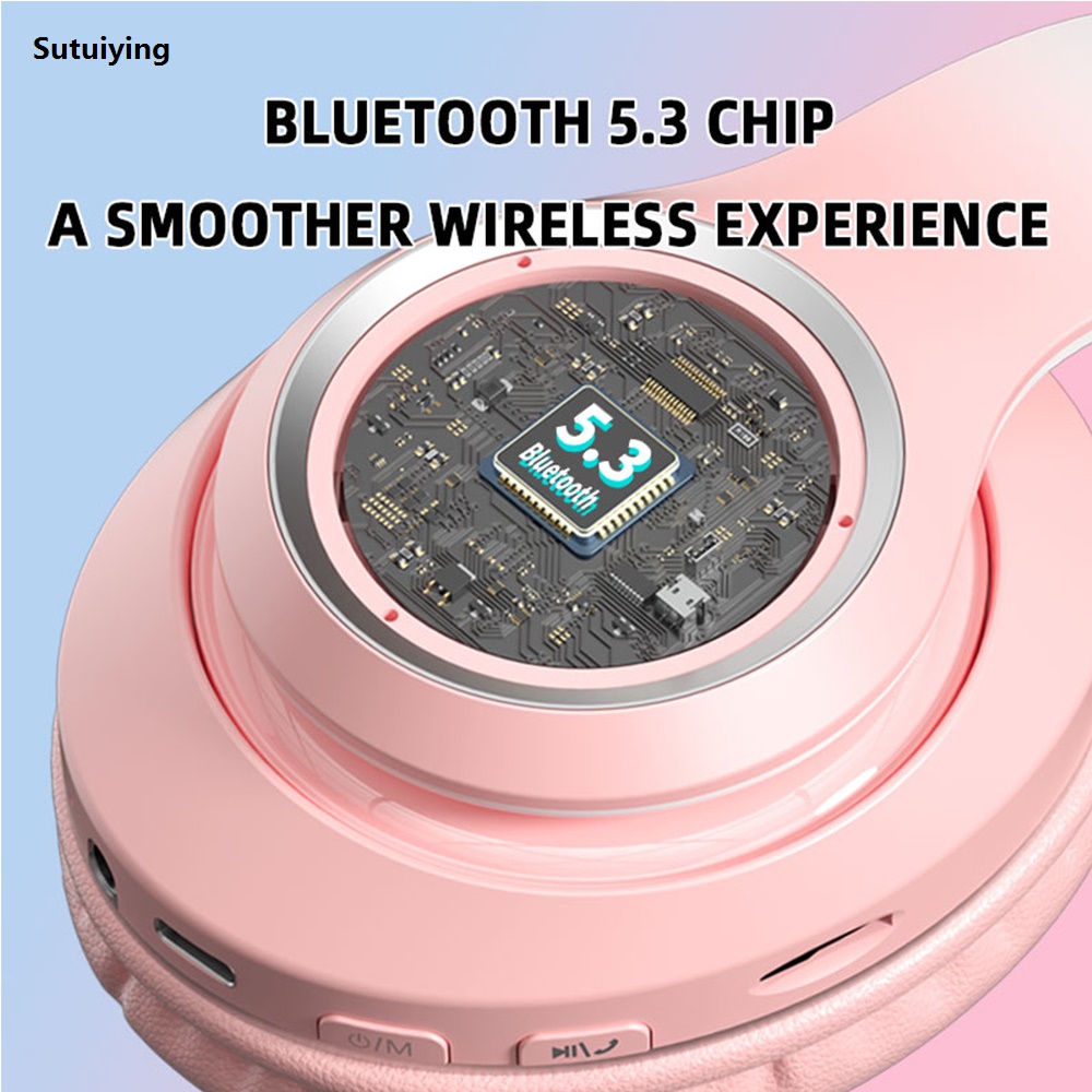 Sutuiying Wireless Overhead Headphones 5.3 Bluetooth Headset Foldable Stereo Luxury Bass Earphone Kid Girl Helmet Gift For iPhone Game Music