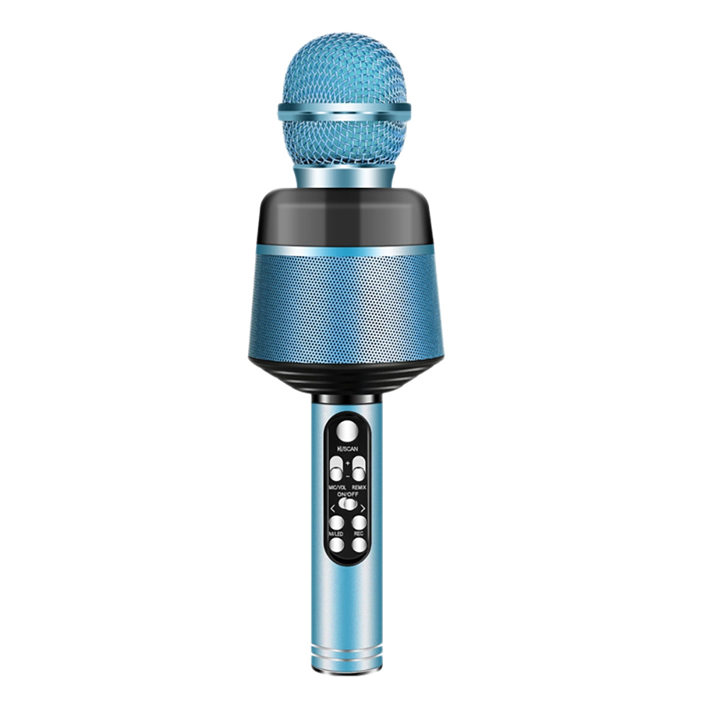 Wireless Portable Bluetooth Microphone with LED Children's Gift Suitable for Singing Blue