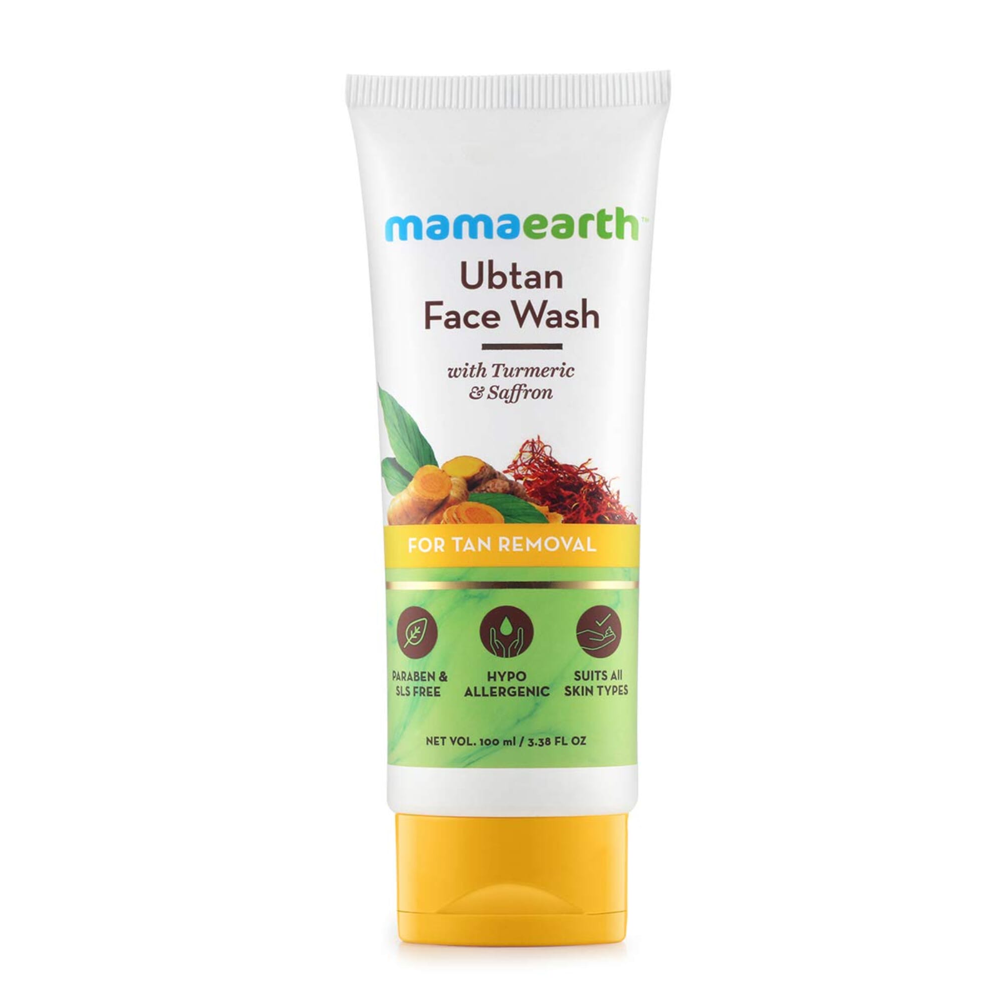 Mamaearth Ubtan Natural Face Wash For All Skin Type With Turmeric & Saffron For Tan Removal 100 Ml - Sls & Paraben Free