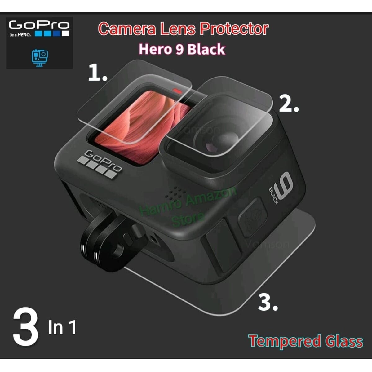Tempered Glass Screen Protector for GoPro Hero 9 and 10 Black