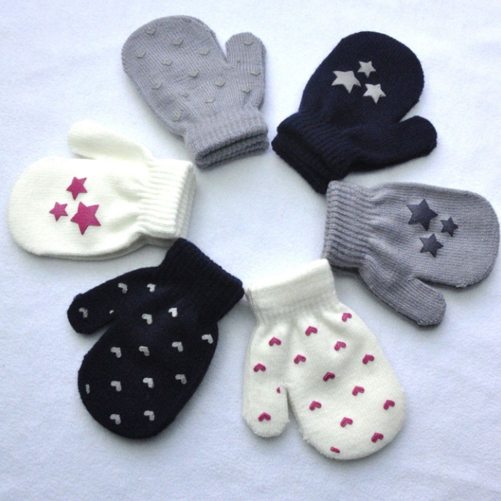 New Hot Soft Star Outdoor Sports Kids Gloves Thick Warm Cute Cartoon Knitted Mittens