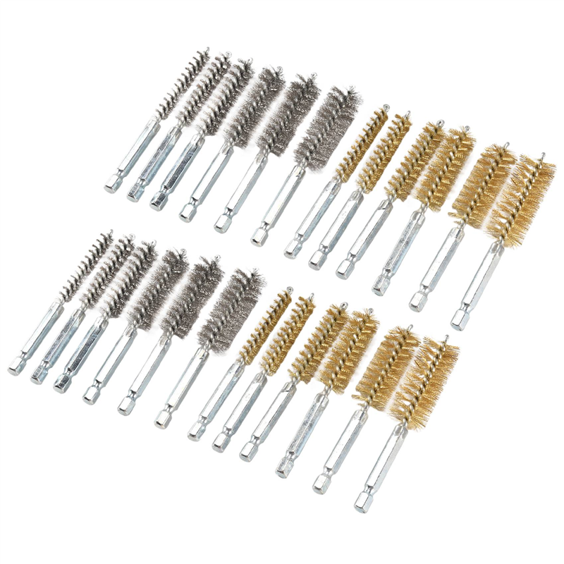 NAMUNY Hole Brush Bronze Set Steel Wire Hole Brush Set Stainless Steel Cleaning Brush, Suitable for Electric Drill Impact Drill