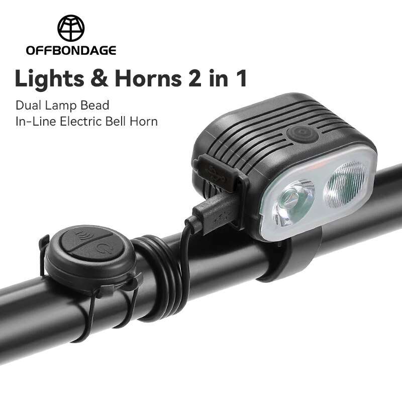 OFFBONDAGE Bicycle Headlight Horn 2-In-1 Bike Near And Far Light 2/4 Lamp Beaded Wire Control Bell Horn Mountain Bike Accessory Bles Online DZ-21A-11
