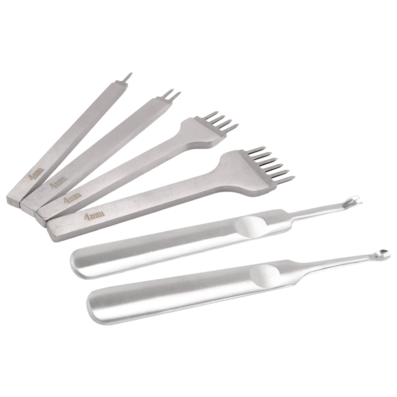 (GGBR) 6Pcs 1/2/4/6 DIY Diamond Lacing Stitching Chisel Set Leather Edge Skiving DIY Craft Tool, Industrial Grade White Steels Leather Craft Kits - Rugged (4mm)